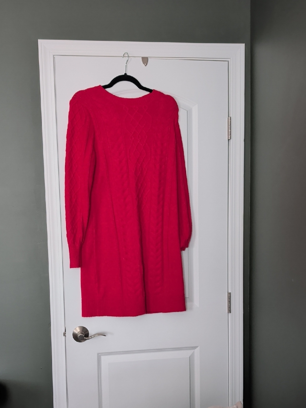 LOFT Bright Red Cable-Knit Long Sleeve Dress